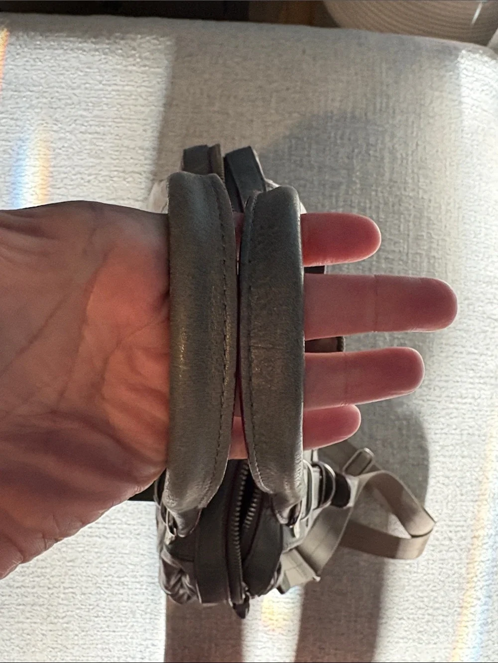MZ Wallace Metallic Gray Distressed Nylon Leather Satchel Crossbody Bag